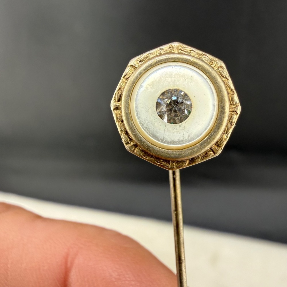 Vintage Stick Pin Mother of‎ Pearl Rhinestone